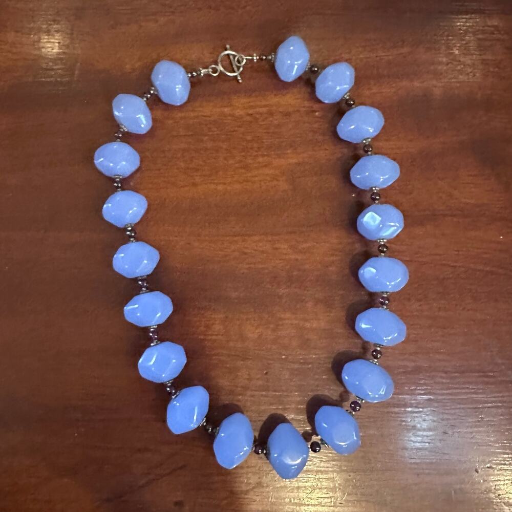 Artisan Blue Glass Bead Necklace Faceted Unique Boho Beaded Lagenlook Choker